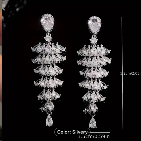 Tree Design Zircon Dangle Earrings, Wedding, Bridal, Anniversary - Picture 5 of 6